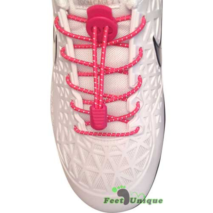 Reflective lock hot pink shoelaces