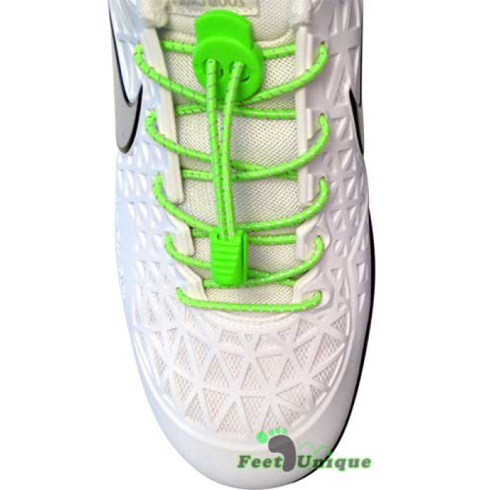 Elastic reflective neon green laces