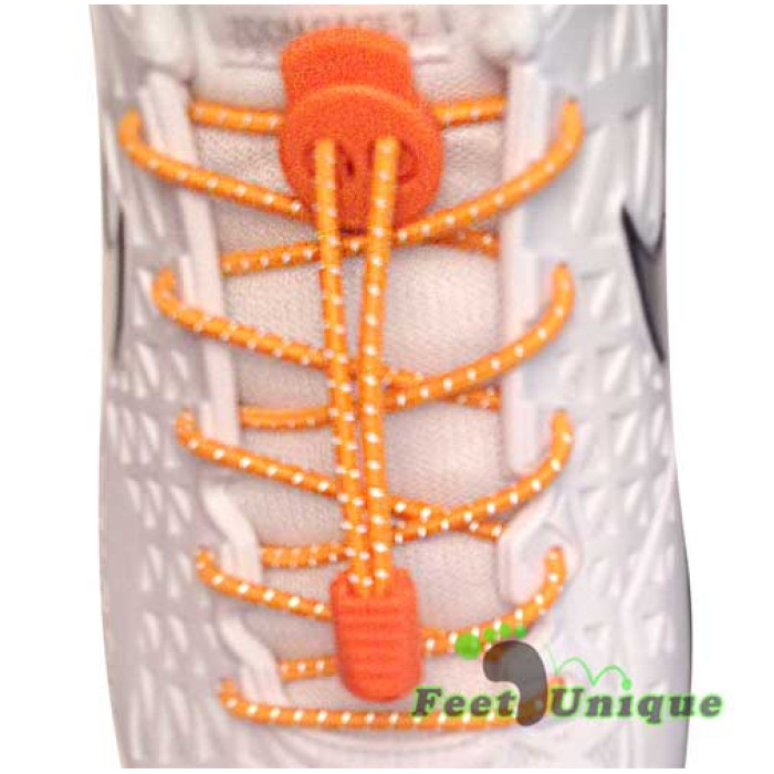 Reflective lock orange shoelaces