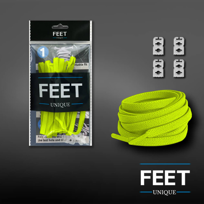 Elastic flat neon yellow shoelaces (no tie)