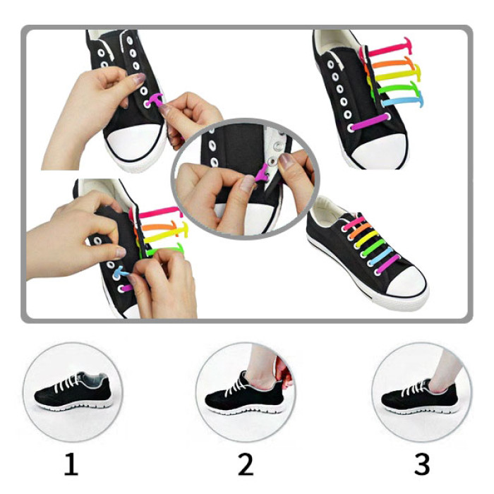 Black elastic silicone shoelaces
